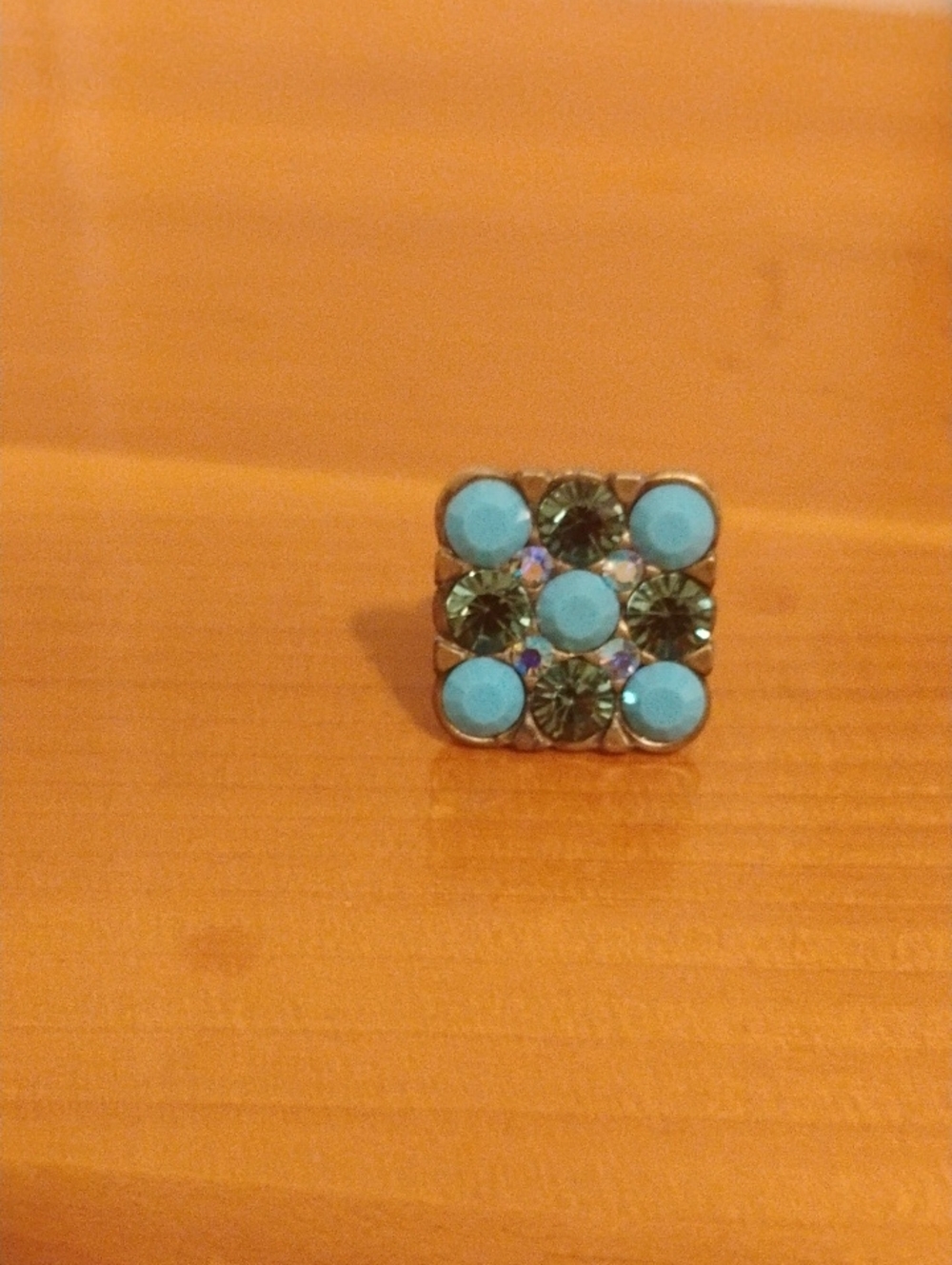 Turquoise and Green Square Crystal Ring - Women's Fashion Ring